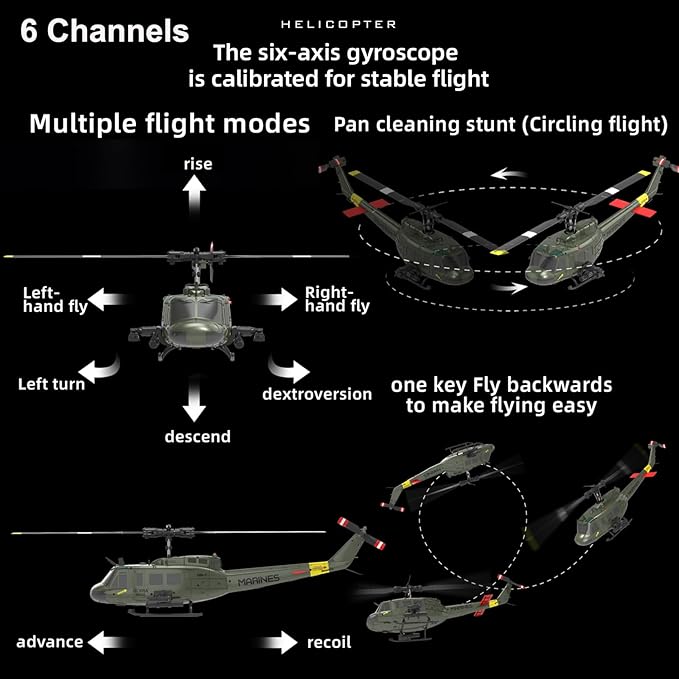 315MM C032 UH-1 Remote Control Helicopter Aircraft for Adults Expert 6CH RC Heli Helicopter Maintain Altitude Brushless Motor/Optical Flow Positioning/Fly Upside Down 3D Rolling RTF