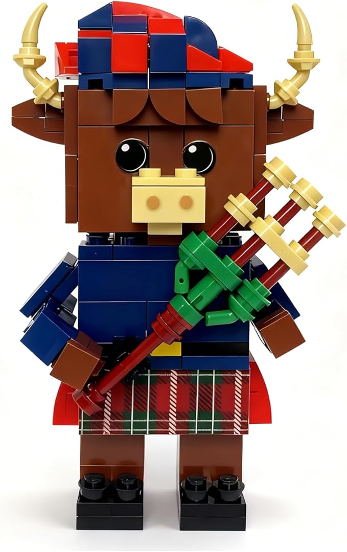 Highland Cow Building Blocks Set Collectible Animal Building Toy Creative Scottish Cow Bagpiper Brick Set for Adults &amp Kids (Age 3+) DIY Home Office Decor STEM Education-Gift Ideas