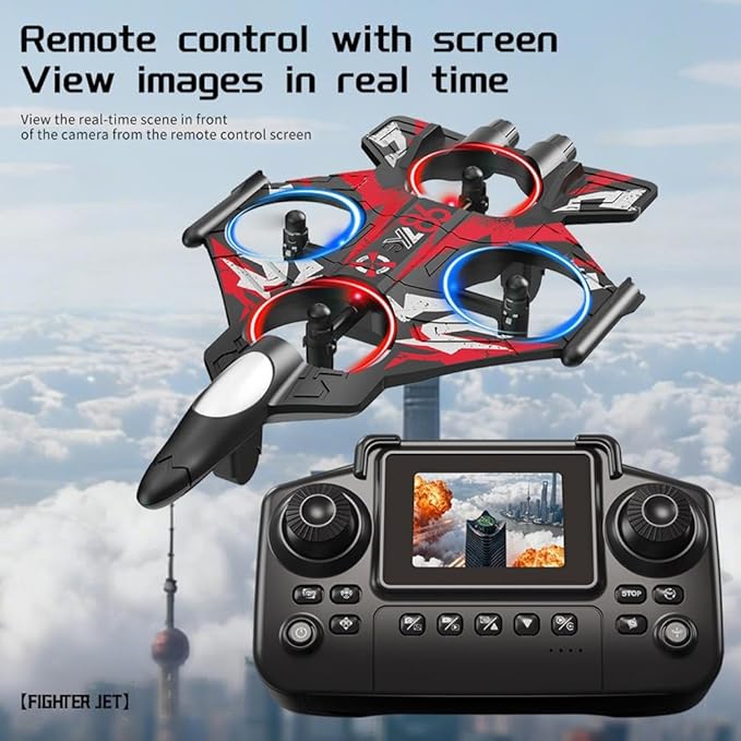 RC PlaneRC Fighter Jet Plane with Camera and Screen for Adults &amp Kids Remote Control Stunt Airplane w/ 360° Flips Altitude Hold One-Key Takeoff &amp LED Lights EVA Foam Glider Toy for Kids 8