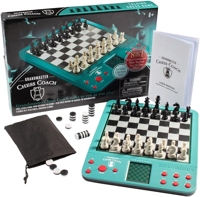 Electronic Chess Set for Kids &amp Adults- Grandmaster Game w Smart Computer Teaching Coach 100 Preset Lessons Beginner to Expert - 12 Modes 30 Skill Levels Why? Button + 8 Bonus Games Inc Checke