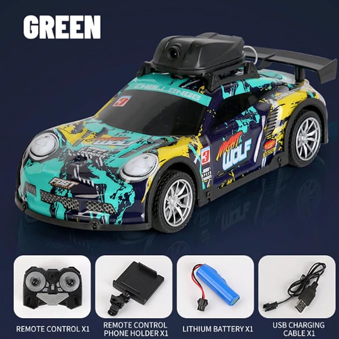 Mini RC Drift Car with HD Camera &amp LED Lights 2.4G 4CH Remote Control Car Electric Racing Sports Cars for Adult Teens - RTR Version / 2 Battery