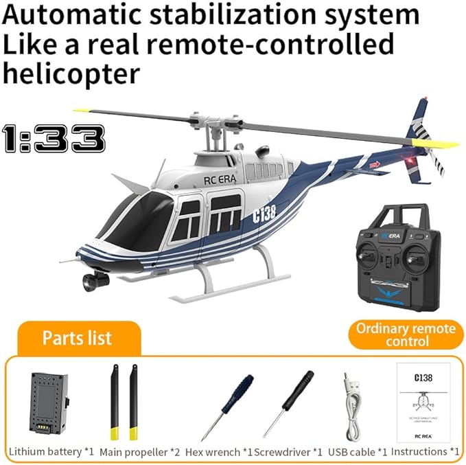 C138 RC Helicopter 2.4G 6CH 6-Axis Gyro Altitude Hold 1/33 Remote Control Plane Ready to Fly RTF(Blue-White)