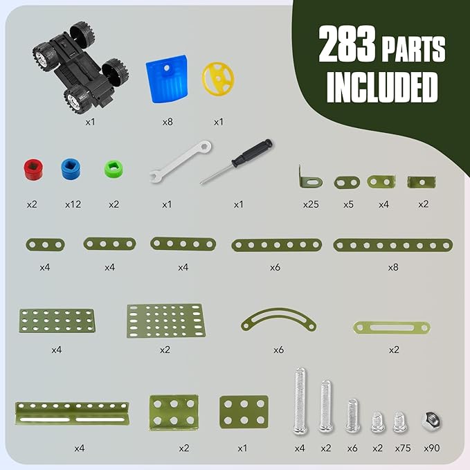 Stem Toys for Boys Age 8-12 - Off-Road Metal Model Car Kits 283pcs Stem Building Toys Kits Army Toy for 8-10STEM Projects for Kids 10-12 12-14 Engineering for Ages 14 and Up Adults