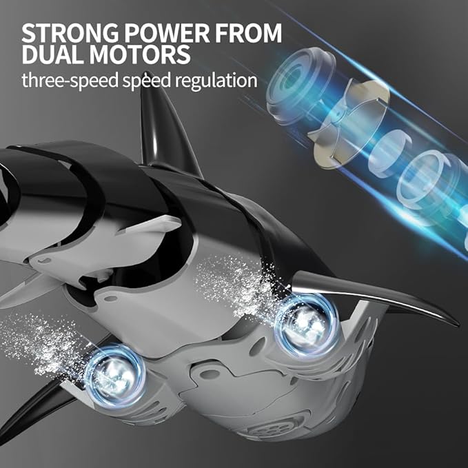 TEMI Remote Control Shark Toy for Kids Boys 3-5 Simulation RC Sharks with Light Water Spraying RC Boat for Lake Bathroom Pool Christmas Birthday Gifts for Aged 3 4 5 6 7 8 9 Girls Toddlers(Black)