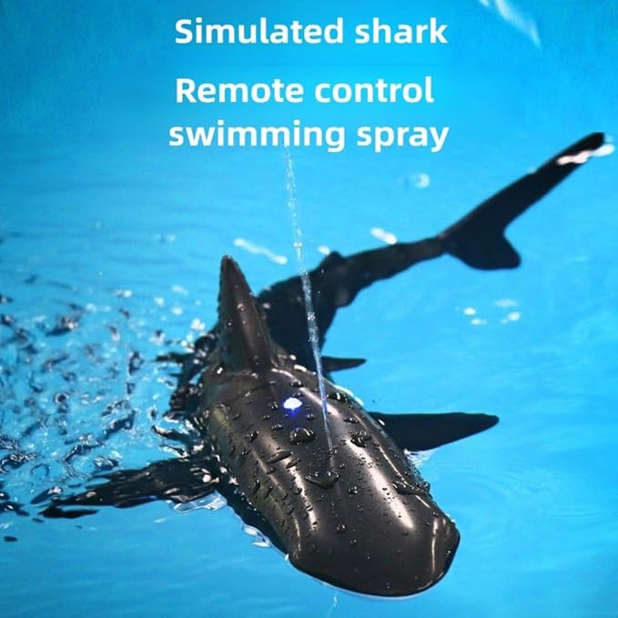 Remote Control Shark Pool Toy with 2.4GHz RC Submarine Boat Robo-Style Fish Tail Fish Pool Toy for Boys Girls Ages 6-12 Water Spray Function -Fun Robo Fish Toys for Kids Outdoor Water Play (Black)