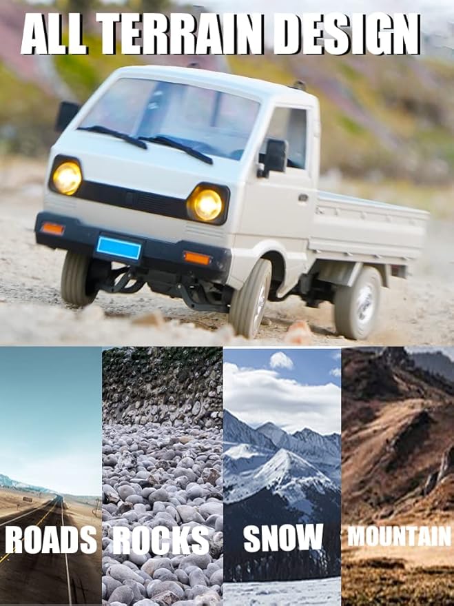 The perseids Kei Truck 2.4Ghz RTR Off-Road Vehicle Remote Control Retro Pickup Truck with Lights 1:10 RC Crawler Car Silver