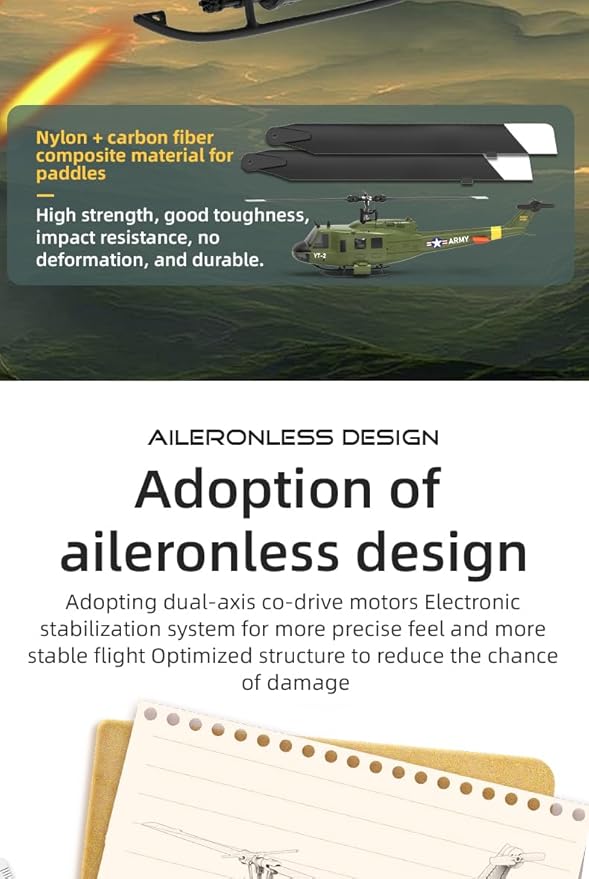 YU Xiang F07 Bell UH-1 Huey RC Helicopter for Adults 1/34 2.4G 6CH Brushless Direct-Drive 3D/6G Flybarless Advanced RTF RC Helicopter with Optical Flow Positioning - 2PCS Battery