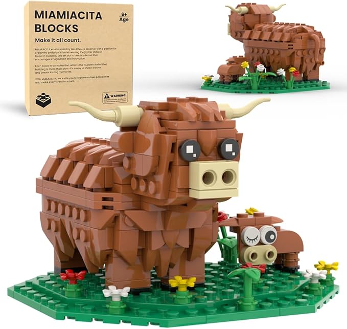Highland Cow Building Set Farm Animal Toy Brick Kit Creative Scottish Cattle Model for Adults &amp Kids STEM Educational Gift for Boys &amp Girls Age 6+