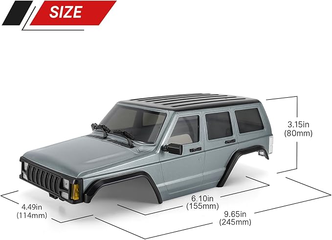 INJORA 6.10in 133g Wheelbase ABS Hardtop Cherokee Body for TRX4M Bronco Defender Chassis 1/18 RC Crawler Upgrade(Silver Grey)