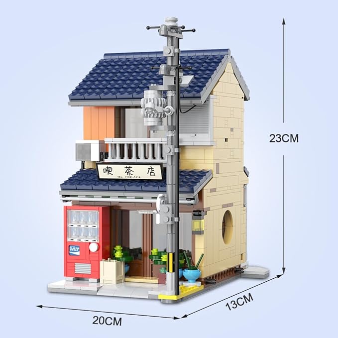 CaDA Japanese Style Tea House Building Block Master C66010W Japan Street Shop Brick Set with Lights 1200PCS Modular House Idea Gift for Boys Adults