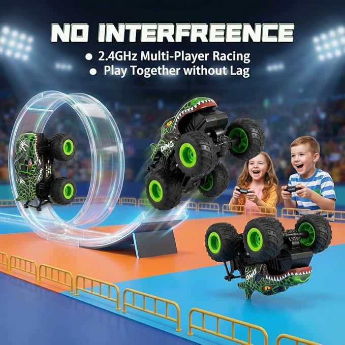 Remote Control Dinosaur Car for Boys 8-12 Sturdy 1:20 Scale RC Monster Truck with LED Lights &amp Roaring Sound 2.4GHz All Terrain Off Road Toy Vehicle Birthday Easter Gifts for Kids 8-12(Green)