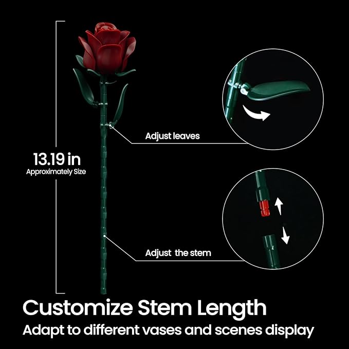 iATOM Burgundy Red Rose Bouquet Building Set 12Pcs Flower Botanical Collection Kit for Adult Valentine's Day Gift for Her/Girlfriend/Mom/Wife/Couple Vintage Home Office Table Centerpiece Decor