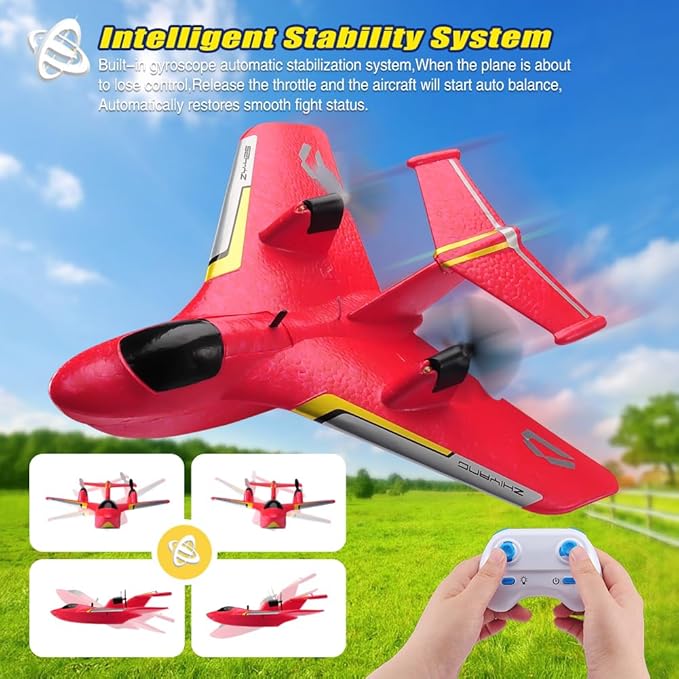 RC Water PlaneRC Airplane for Water Land and Air Remote Control Airplane Flying Fighter Toys2.4GHz 6-axis Gyro Stabilizer RTF Glider Aircraft Jet for Kids Adults Beginners Boys (Red)