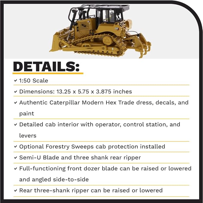 Diecast Masters CAT Caterpillar D6 Track Type Tractor Dozer with SU Blade and Operator High Line Series 1/50 Diecast Model 85553