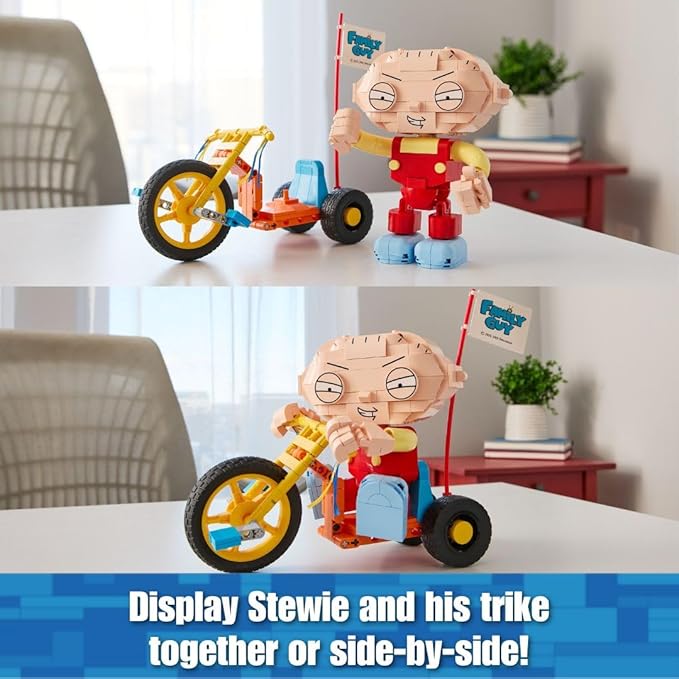 Brickcraft Family Guy Stewie on Trike Building Kit 429 Piece Construction Set Collectible Figure &amp TV Show Memorabilia Gift for FansKids and Adult Builders Ages 8+ for Display on Desk Shelf or