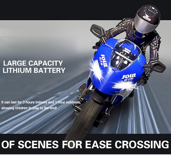 Remote Control Motorcycle High Speed Self Balancing Single Wheel Stunt RC 1/6 Scale 360 Rotating LED Flashlight Toy Best Xmas Gift for Boys &amp Girls Blue