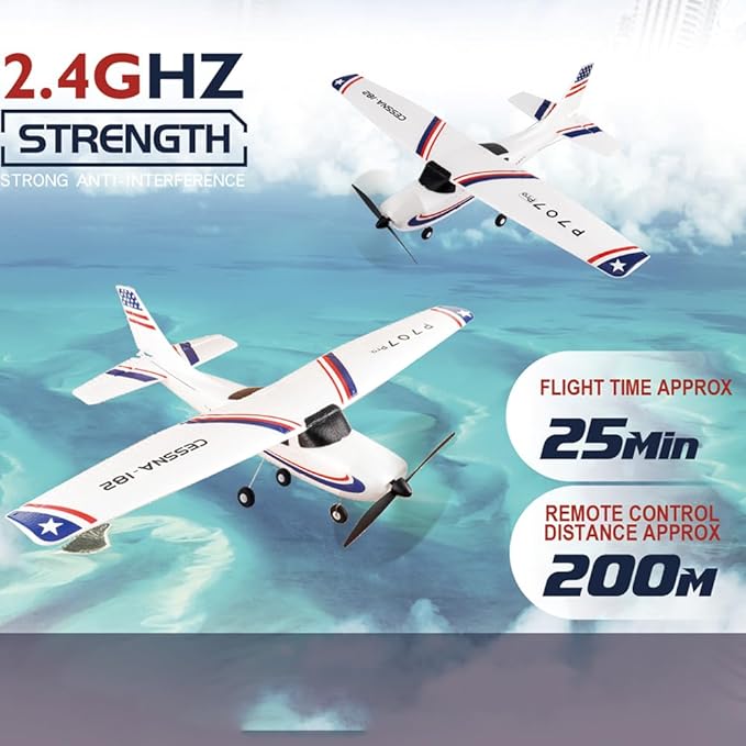 P707pro RC Airplane 3D6G Upgraded 2.4Ghz 3CH Fixed Wing RC Plane with 1020 Motor CESSNA-182 Remote Control Plane for Adults (Regular Version)