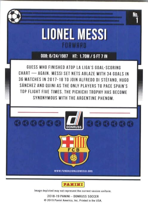 2018-19 Donruss Soccer #1 Lionel Messi FC Barcelona Official Panini 2018-2019 Futbol Trading Card