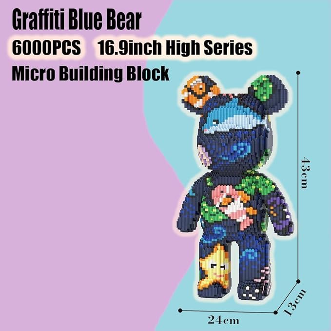 PIANTION Animal Graffiti Blue Bear Micro Building Blocks Set(6000PCS XQ018) 16.9in High SeriesGifts Suitable for Adults