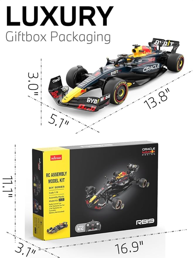 RASTAR 92600 1/16 55PCS Officially Licensed RC Race Car Building Kits for Oracle RedBull F1 RB19 with Remote Motor &amp DIY Decals for Play &amp Display - Ideal Gift for F1 Fans Ages 8+