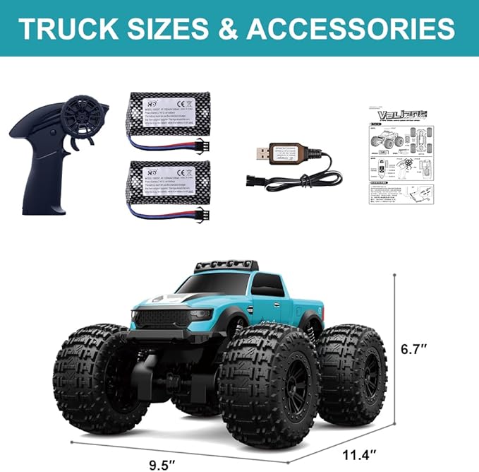 Rock Crawler RC Truck 4x4 Off Road Waterproof 2.4Ghz Amphibious Remote Control Monster Truck with 2 Batteries Dual Motors All Terrain RC Cars Toys for 8-12 Year Old Boys Birthday