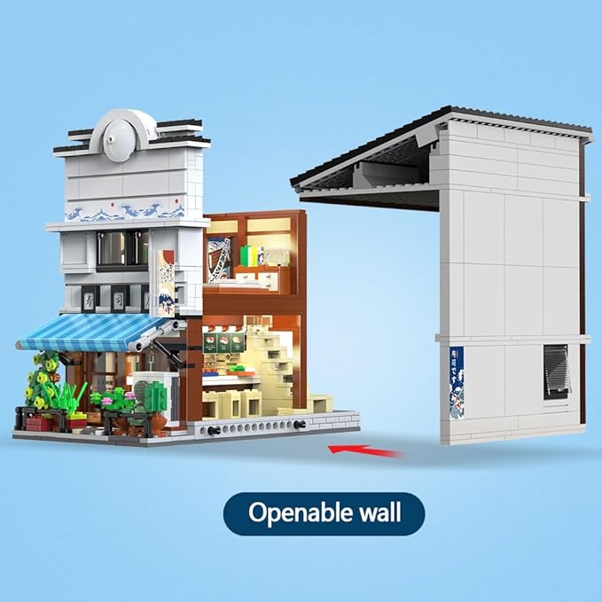 CaDA Master Japanese Sushi House Building Block Set C66018W Creative City Brick Kit with Lights1665PCS Street House Idea Gift for Adults