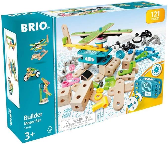 BRIO Builder 34591 - Builder Motor Set - 120 Piece Construction Set STEM Toy with Wood and Plastic Pieces and a Motor for Kids Age 3 and Up