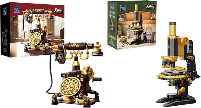 PANTASY Vintage Telephone &amp Antique Microscope Building Set Retro Rotary Phone &amp Scientific Laboratory Model Kits for Adults Classic Mechanical Display &amp Home Decor