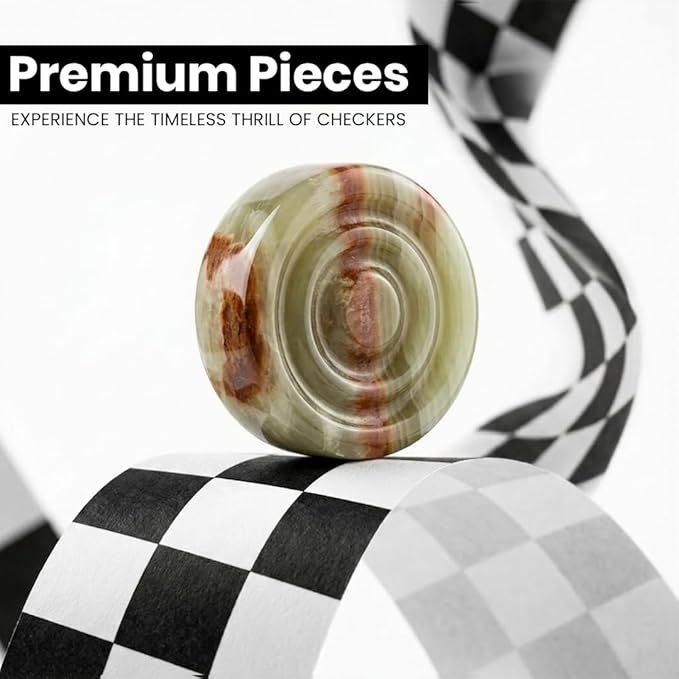 Marble Chess Checker Pieces Set with Free Storage Box Collection (White Green)