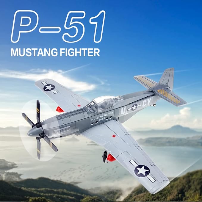 P-51 Mustang Fighter Jets Building Block Set 258 PCS Bomber Airplane Building Toys WW2 Plane Gifts for Adults