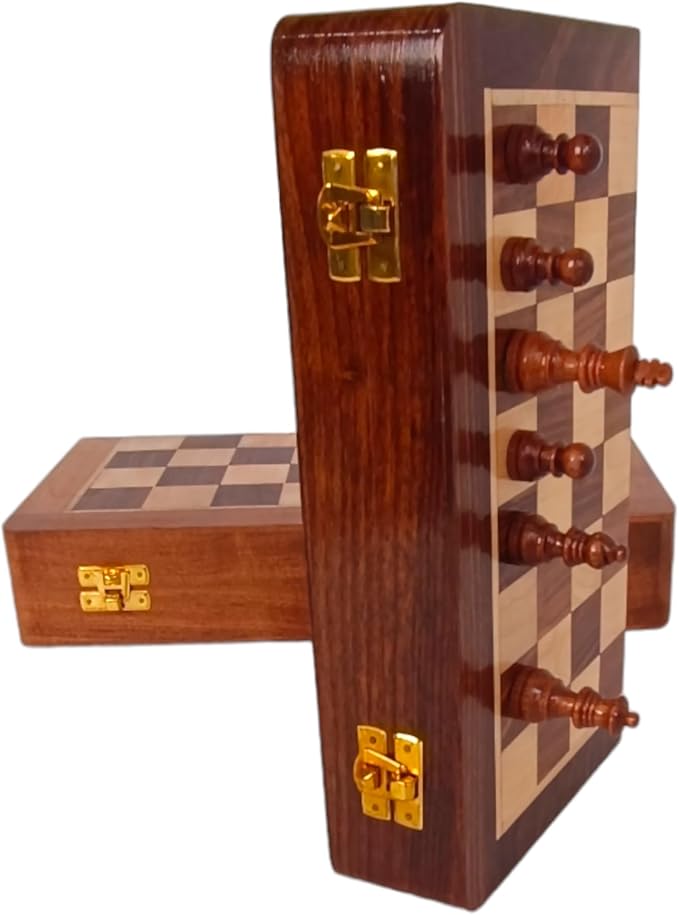 Personalized Wooden Chess Set | Magnetic Folding Travel Board with Storage Box &amp 2 Extra Queens (16 inch x 16 inch)