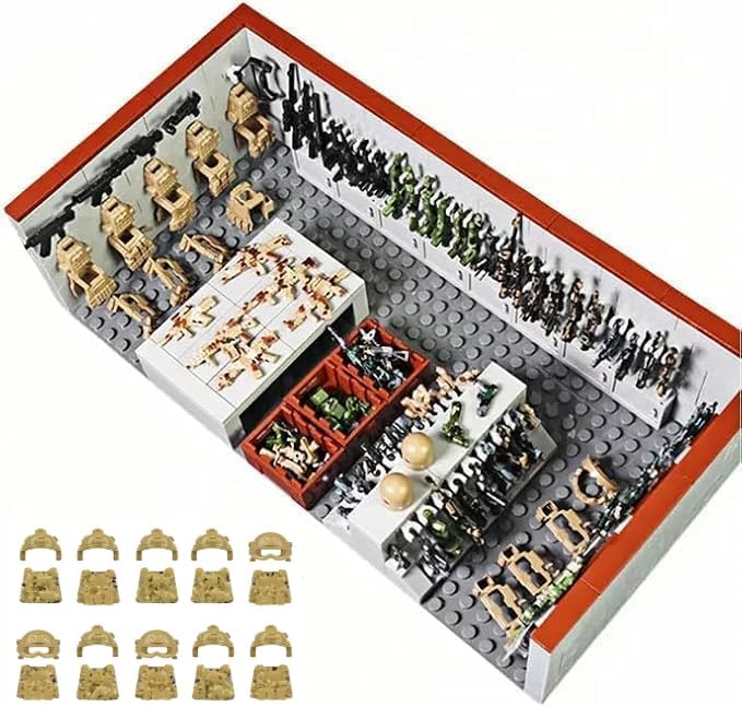 ELEFOCUS WW2 Military Base Building Blocks Set – 520 PCS Army Weapons Pack with SWAT Gear Miniguns Custom Guns and 10 Soldier Figures – Kids Army Playset Compatible with Major Brands