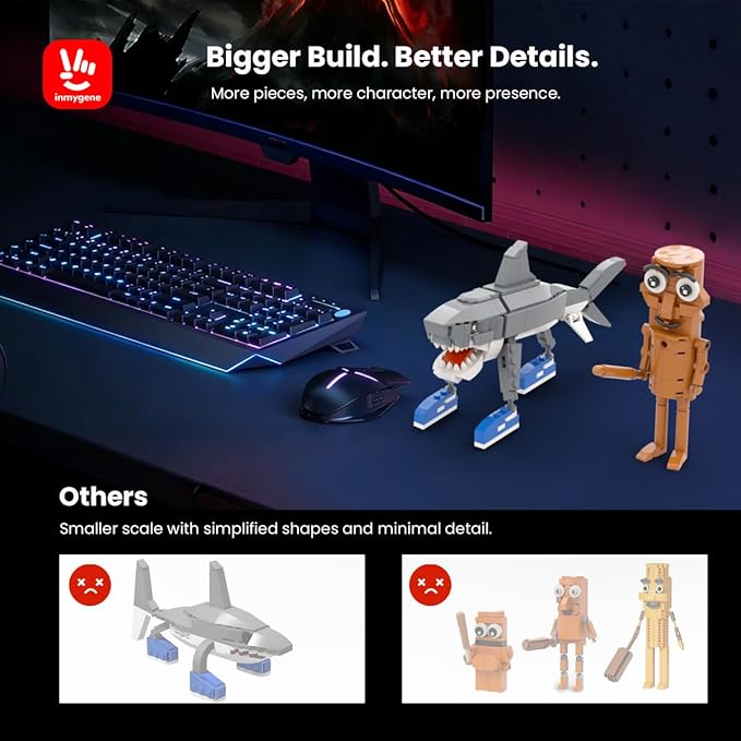 Italian Brainrot Building Set Tralalero Tralala and Tung Tung Tung Sahur Figures Building Kit Shark and Wooden Stick Toy Building for Kids Ages 6+ Birthday Gifts for Men &amp Women