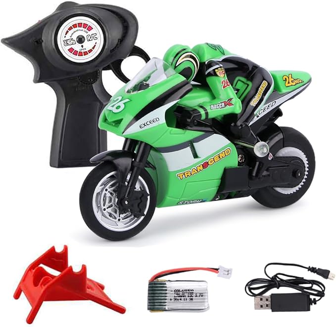 Mini RC Motorcycle for Adult 2.4G Full Proportional Remote Control Simulation Electric Drift Motorcycle High Speed RC Stunt Drift Bike Racing Vehicle Model Gift 8012 Green