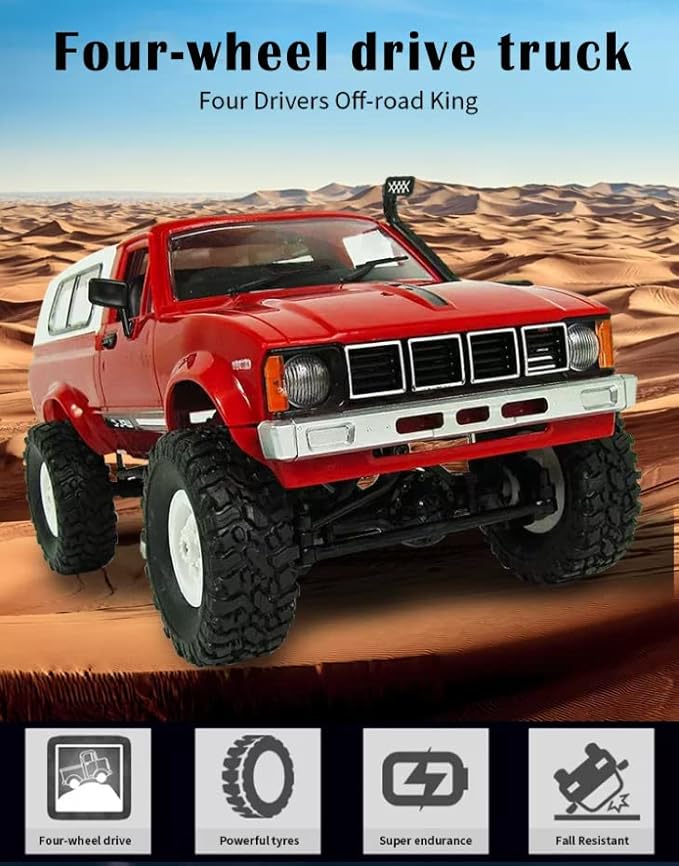 The perseids RC Rock Crawler RC Trucks 4x4 Pickup 1:16 Remote Control Car 2.4G Off-Road RC Crawler Semi Truck and Trailer All Terrain RTR Racing Vehicles Pickup with 2 Batteries (WPL C24)