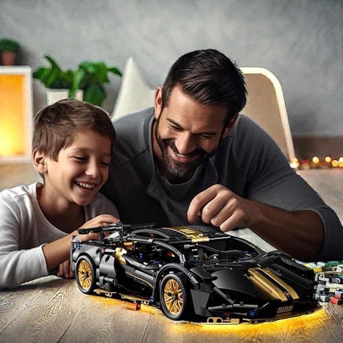 Sport Race Car Building Block Sets for Adults BoysBlack Technical Racing Supercar Toys Kits with LED Light Collectible 1:14 MOC Model Construction Birthday Gifts for Teens Age 8-12 8-1414+