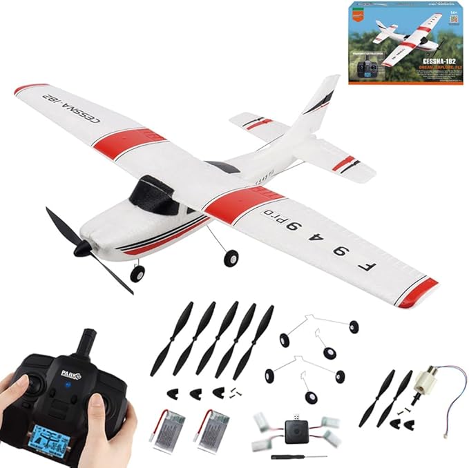 RC Airplane F949pro RC Plane 1020 Motor 3CH 2.4GHZ EPP RC Plane for Adults CESSNA-182 3D6G Gyroscope RTF RC Glider Planes with 2 Batteries Replaceable Parts (2BSL+ Motor)
