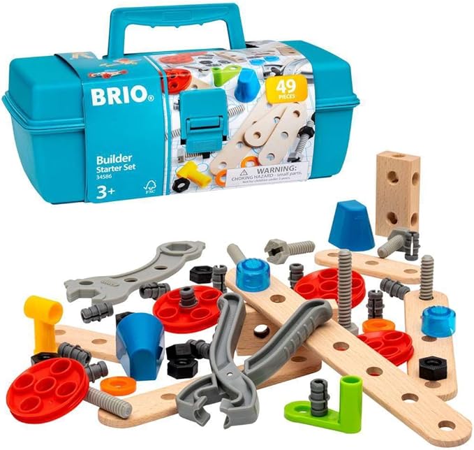 BRIO Builder Starter Set 34586 - Comprehensive 49 Piece STEM Building Set - Enhanced with Wood and Plastic Pieces - Ideal Learning Toy for Kids Aged 3 and Up - MESH Accredited