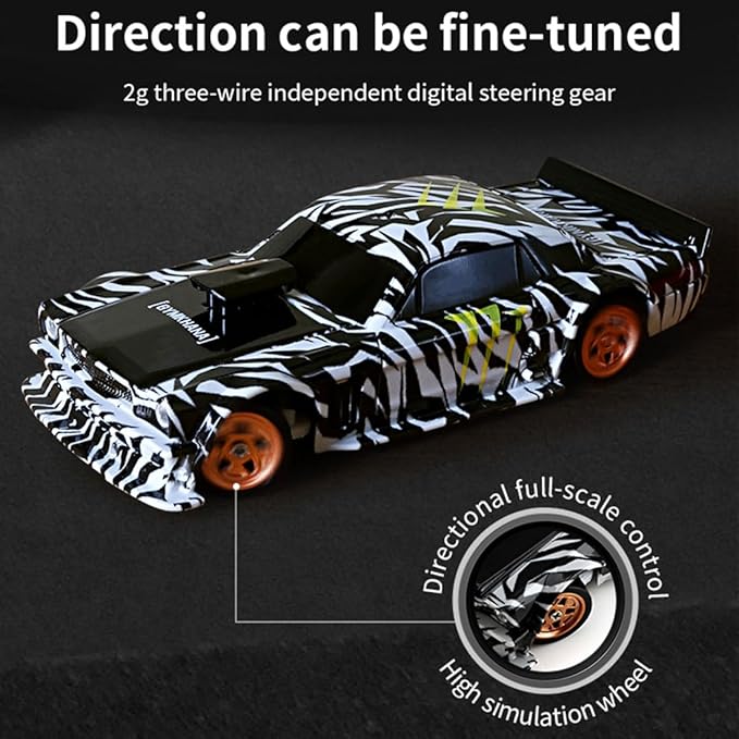 RC Drift Car 1/43 Scale 2.4G Full Proportional RC Electric Mini Racing Drift Car Model with Lights KitRC Model Cars Gifts for Adults (RTR Version/Black and White)