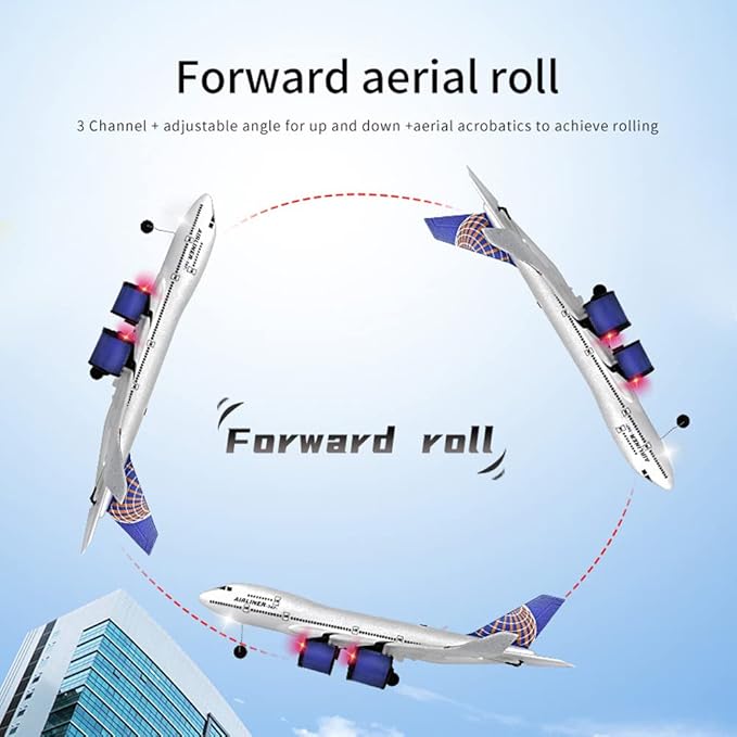 RC Plane Simulation A-747 Passenger Aircraft 2.4GHZ Rc Aircraft Glider 360° Rollover Automatic Gyroscope Balance Airplane 3-Channel Fixed-Wing RC Drone Toy with LED Searchlight