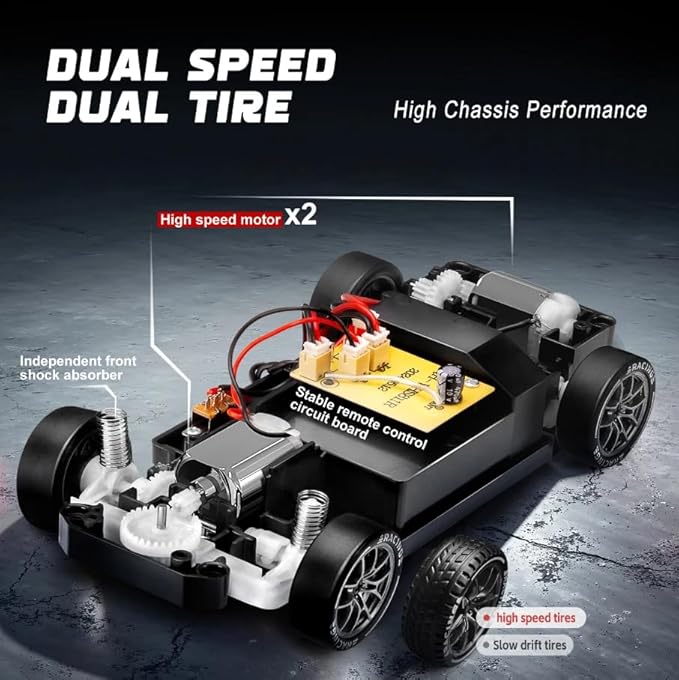 RC Drift Car 1:24 Scale Remote Control Vehicle with LED Lights 2.4GHz 20KM/H 4WD High Speed RC Cars Drifting Tires＆Two Batteries. (Orange)