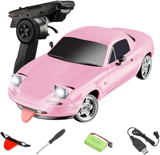 LDRC 1804 1/18 Scale Mini RC Drift Car with Gyro LED Lights RWD Full Proportional 2.4GHz Remote Control Racing Sport Drift Car Indoor Gift for Adult - RTR Version / 1 Battery