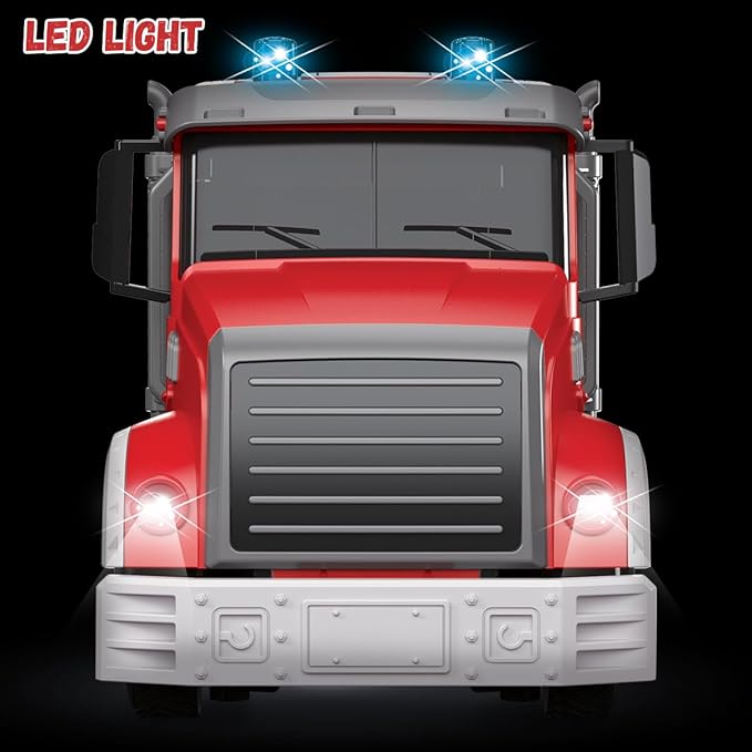 9 CH Remote Control Fire Truck Rc Fire Truck Toy Fire Truck with Lights Working Water Pump and Rotating Rescue Ladder 2.4G Firetruck Toy for Kids Boys Age 6-8 Gift
