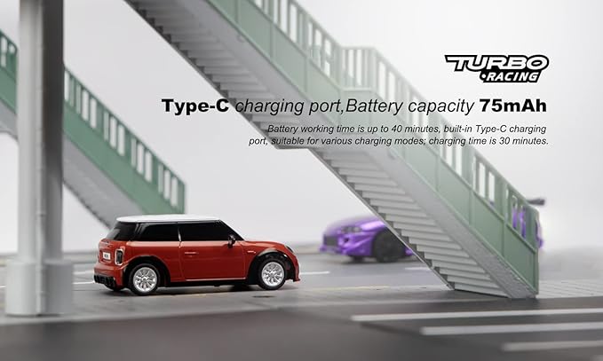 1:76 Turbo Racing Scale RC Sport Car Table Racing Remote Control Mini Model Car Full Proportional RTR Kit Toys (Baoma mini-red)