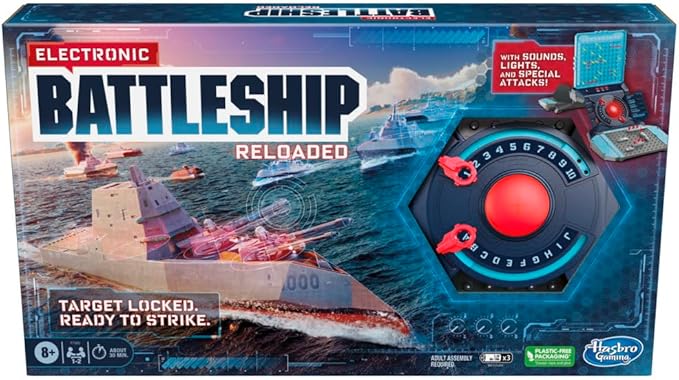 Hasbro Gaming Electronic Battleship Reloaded Board Game Naval Combat Strategy Game with Sounds Lights Special Attacks Ages 8 and Up 1-2 Players