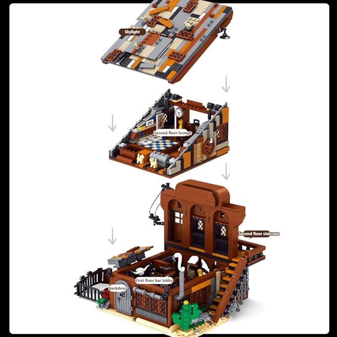 39116 Cowboy Town Bar Building Set with LED Lights 1834 PCS Wild West Saloon Modular Architecture Model Kit for Adults Western Street Scene