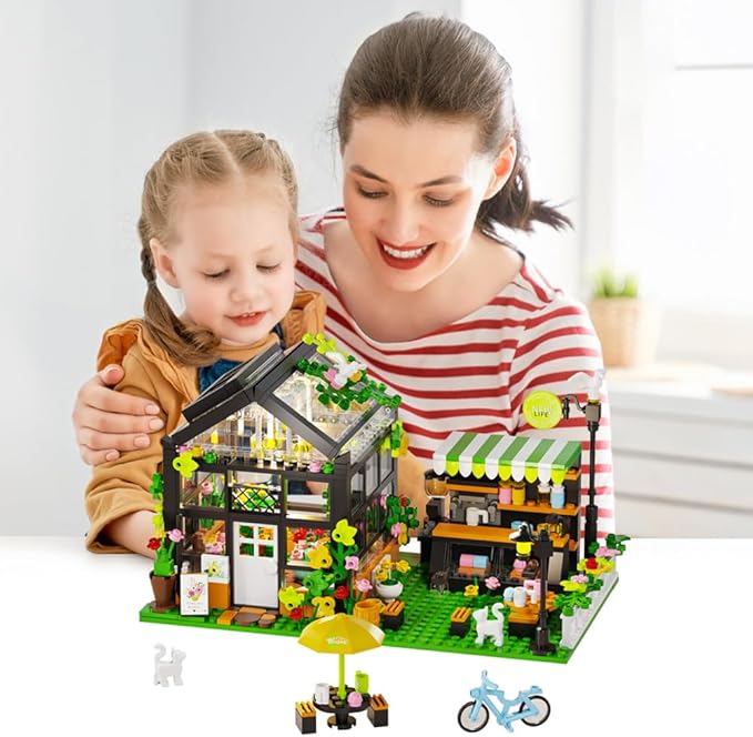 Flower House Building Set with LED City Street House Flower Shop Building Blocks Toy Valentine Gift for Girls 8-12 Year Mini Brick 680pcs