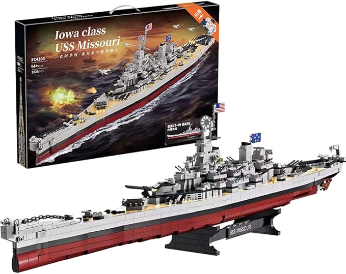 USS Missouri Battleship Building Blocks Set - Iowa-Class Warship Model 2228 Pieces 14+ Adult/Teen Building Toy 83cm Large Scale Replica with Display Stand for Collection &amp Decoration
