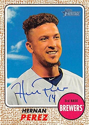 Autograph Warehouse 302043 2017 Topps Heritage Hernan Perez Autographed No.56 Baseball card - Milwaukee Brewers