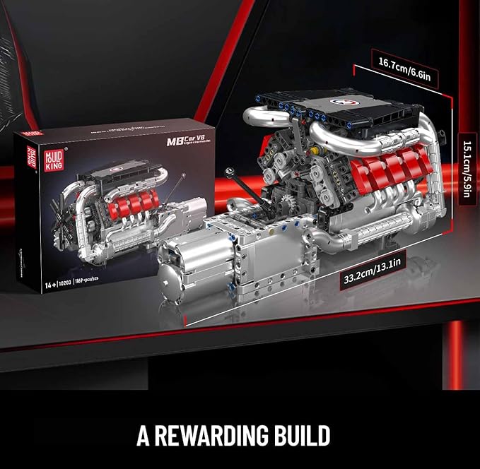 Mould King 10203 V8 Engine Building Blocks Sets V8 Engine Model kit That Run Build Your Own STEM Model Kit Physical Science Experiment Model Best STEM Toy Gifts for 14+/Adult(1169+PCS)